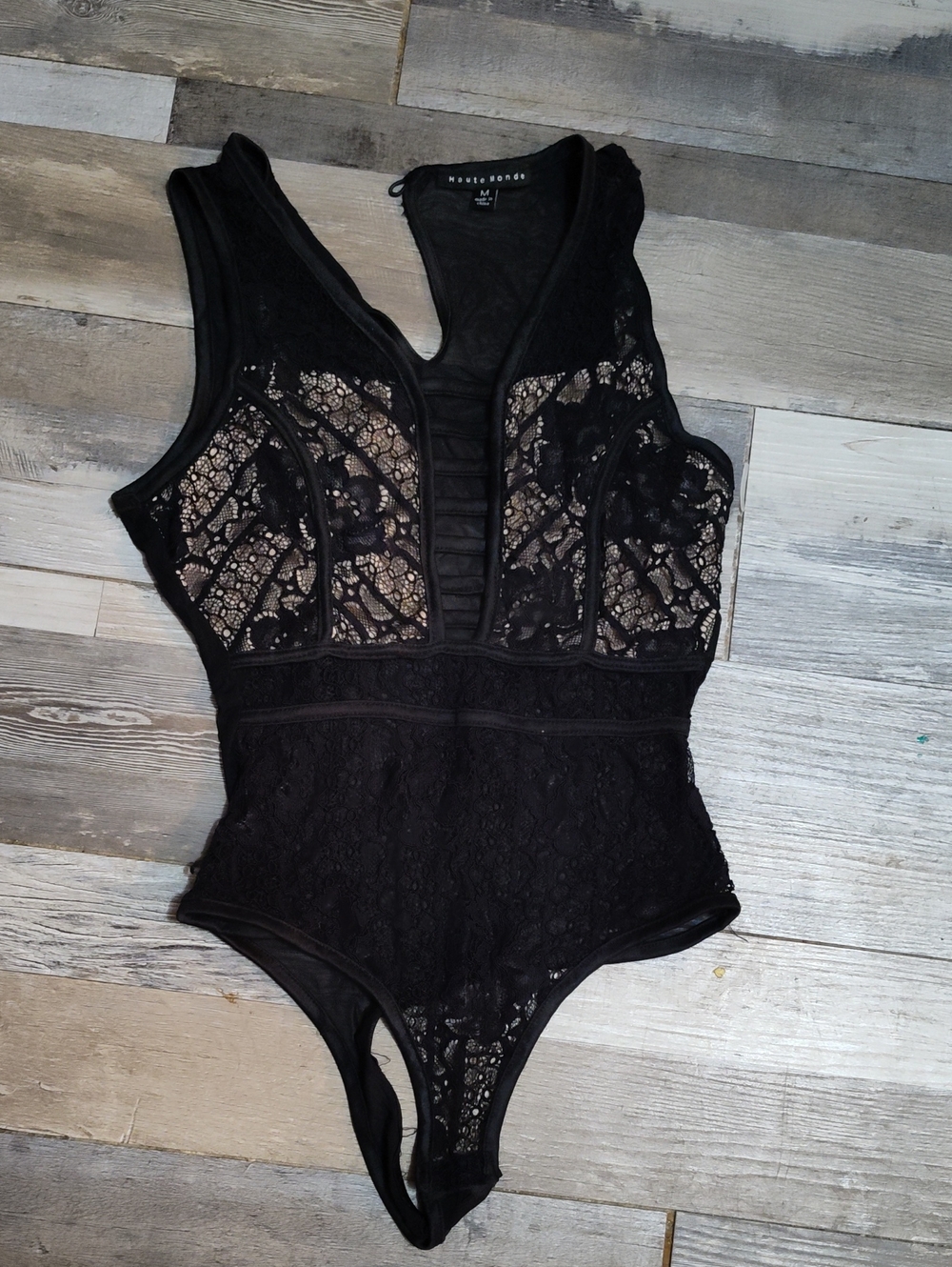 Haute Monde Size Medium Black Lace Panel Bodysuit